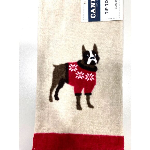French Bulldog Hand Towel Wearing Christmas Winter Sweater Pom Pom Trim Cute - Picture 2 of 6